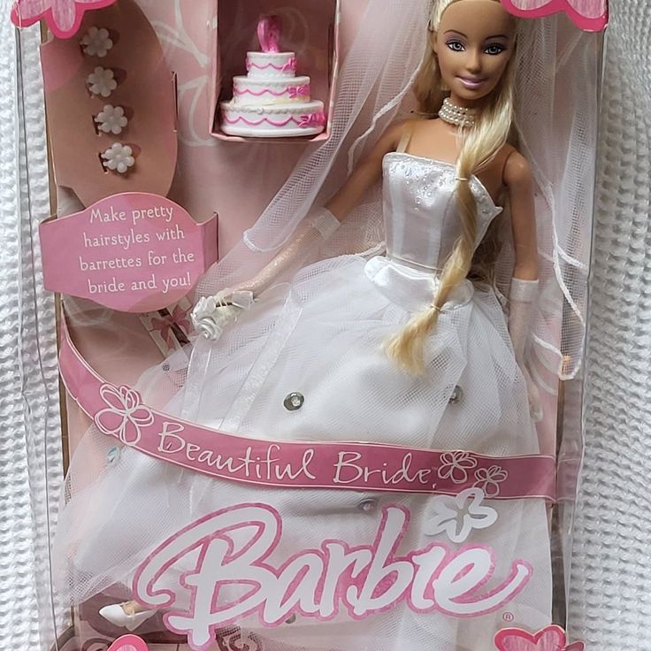 the barbie doll is wearing a wedding dress