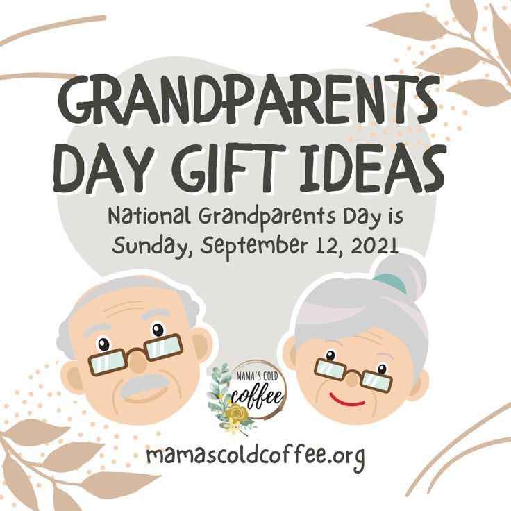 the grandparents day gift ideas flyer is shown with an image of two elderly people in glasses