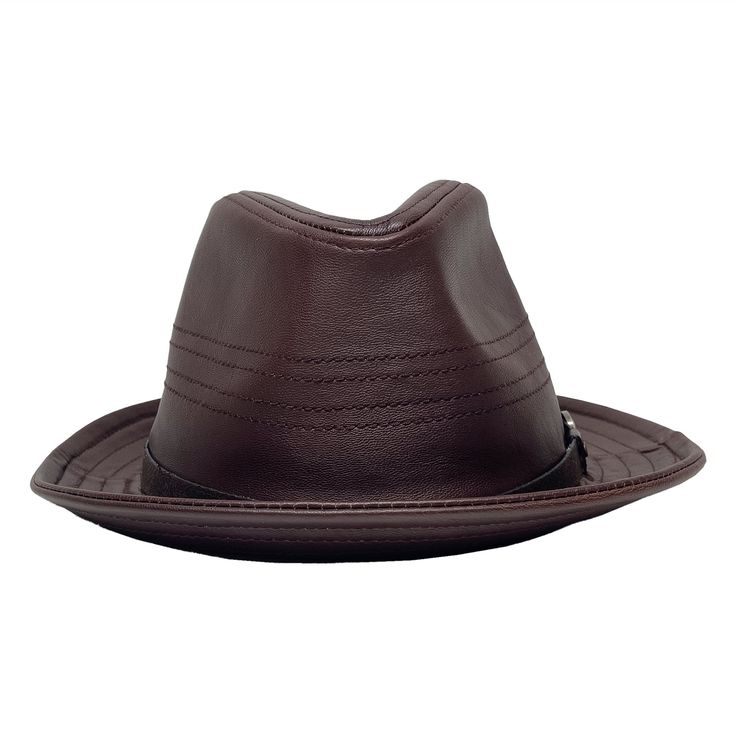 Looking for a stylish and unique leather fedora hat? Look no further than the Balboa! This hat is made from high quality leather and features a brim 1 3/4" wide and a crown 3 3/4" tall. The unique brown band adds a touch of style, while the black and brown colors make it versatile for any outfit. Leather Brim 1 3/4" Crown 3 3/4" Featherweight Sizing Info Brim 1 3/4" Crown 3 3/4" For detailed sizing info, click here to watch a short, informative video. We offer FREE EXCHANGES/RETURNS in case you American Hat Makers, Leather Cowboy Hats, Leather Hats, Quality Hats, Everyday Outfit, Balboa, Mens Leather, Fedora Hat, Hat Sizes