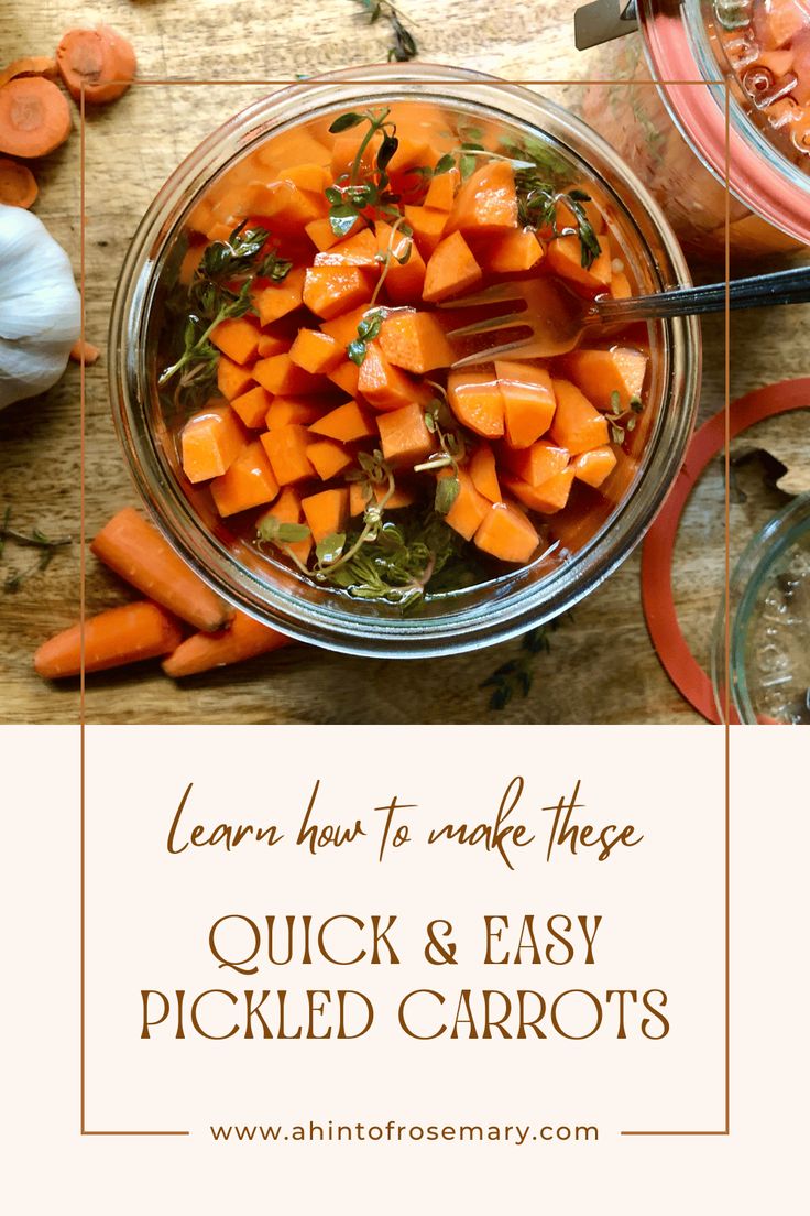 a glass bowl filled with sliced carrots on top of a wooden table next to other vegetables