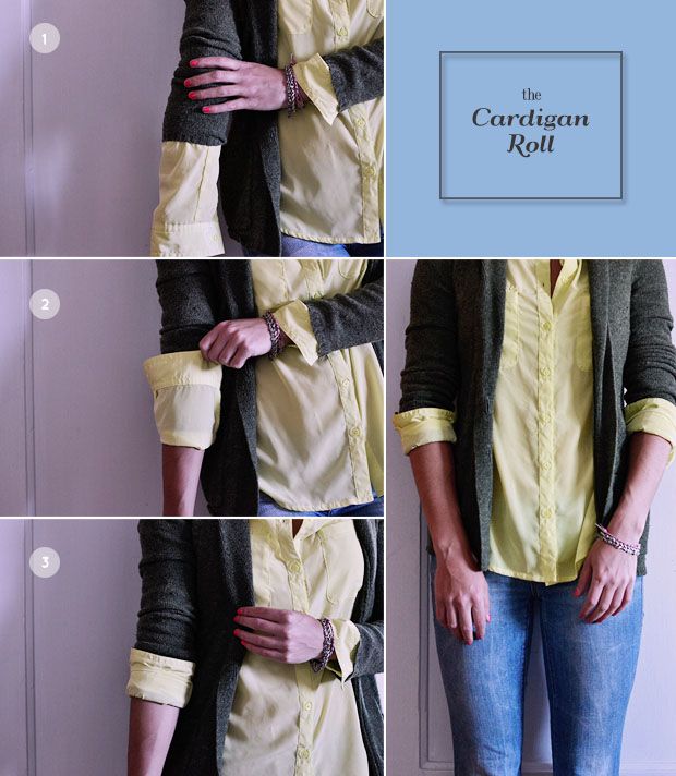 The Cardigan Roll Fashion Infographic, Twenty Something, How To Roll, Mode Tips, Jeans Outfit, Moda Fashion, Look Cool, Roll Up, Jean Outfits