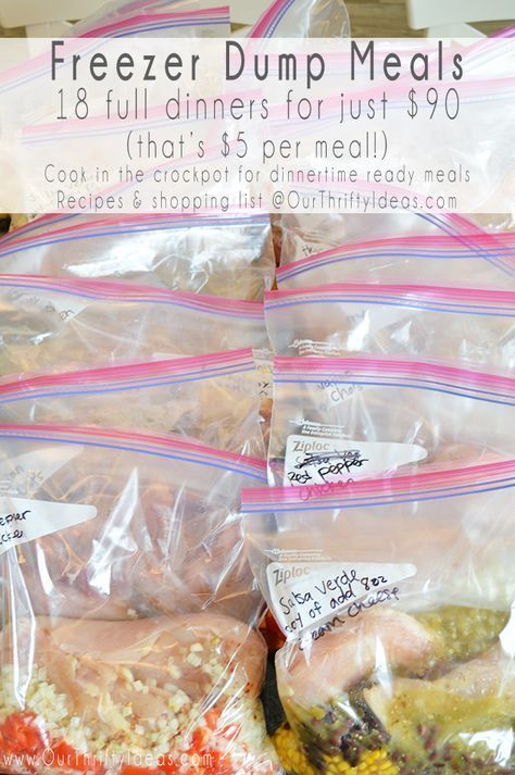 freezer dump meals are packed and ready to be bought in the grocery store for $ 10 per meal