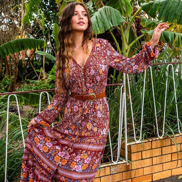 Boho Sexy Deep V-Neck Long Sleeve Gypsy Maxi Dress















size





Bust





shoulder





sleeve





 Hem-line





Length









INCH





CM





INCH





CM





INCH





CM





INCH





CM





INCH





CM









S





33.1





84





14.2





36





23.6





60





92.9





236





53.9





137









M





34.6





88





14.6





37





24.0





61





92.9





236





54.3





138









L





36.2





92





15.0





38





24.4





62 Bohemian V-neck Fall Dresses, Hippie Boho Print V-neck Dress, Brown V-neck Boho Dress For Fall, Fitted V-neck Boho Dress With Boho Print, Brown V-neck Maxi Dress For Festival, Bohemian V-neck Dress For Fall, Red V-neck Boho Hippie Dress, Bohemian Fitted V-neck Long Sleeve Dress, Fitted Long Sleeve Bohemian V-neck Dress