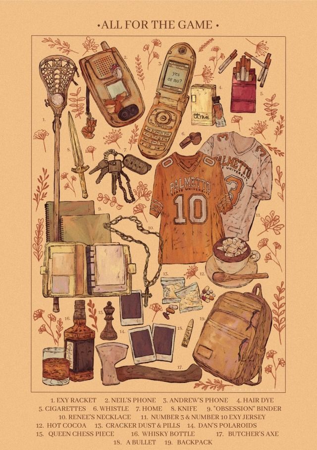 an illustrated poster with various items on it