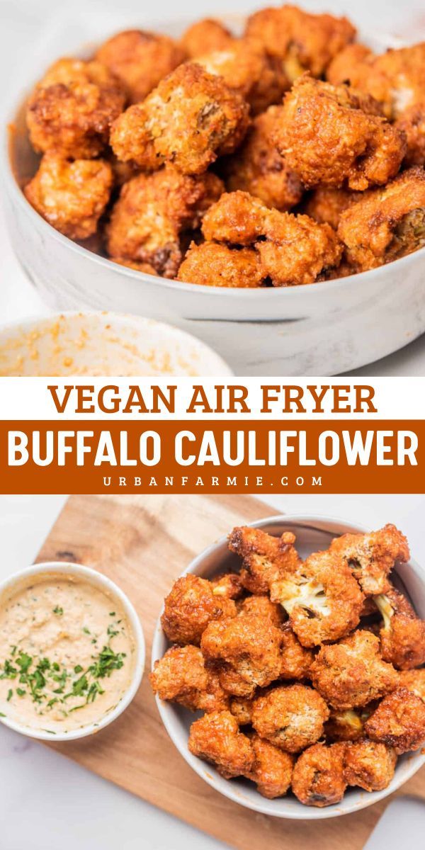 Level up your healthy eating ideas for New Year and Super Bowl party food ideas with this Vegan Air Fryer Buffalo Cauliflower! These crispy, breaded cauliflower florets are tossed in spicy buffalo sauce and pairs perfectly with your favorite creamy dip. A winning addition to any Game Day menu! Air Fryer Buffalo Cauliflower, Air Fryer Cauliflower, Buffalo Cauliflower Recipes, Buffalo Cauliflower Bites, Air Fryer Recipe, Buffalo Cauliflower, Cauliflower Bites, Air Fryer Dinner Recipes, Air Fryer Healthy