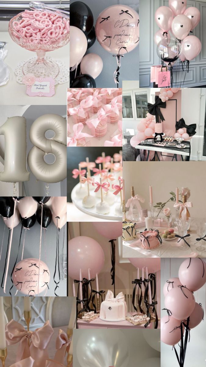 Birthday Theme Inspo Aesthetic, 21st Birthday Pink Theme, Birthday 19th Ideas, Black Pink Birthday Party Ideas, 18th Birthday Party Themes Decoration, 14th Birthday Party Ideas Themes, Pink Bow Birthday Party, Pink 21st Birthday Ideas, Pink Birthday Theme