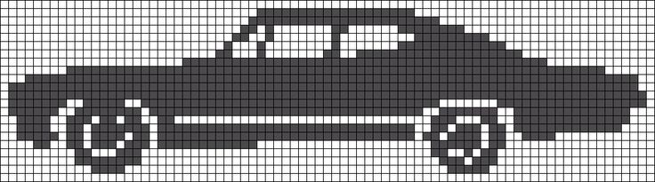 a black and white cross stitch pattern with a truck in the middle, on a gray background