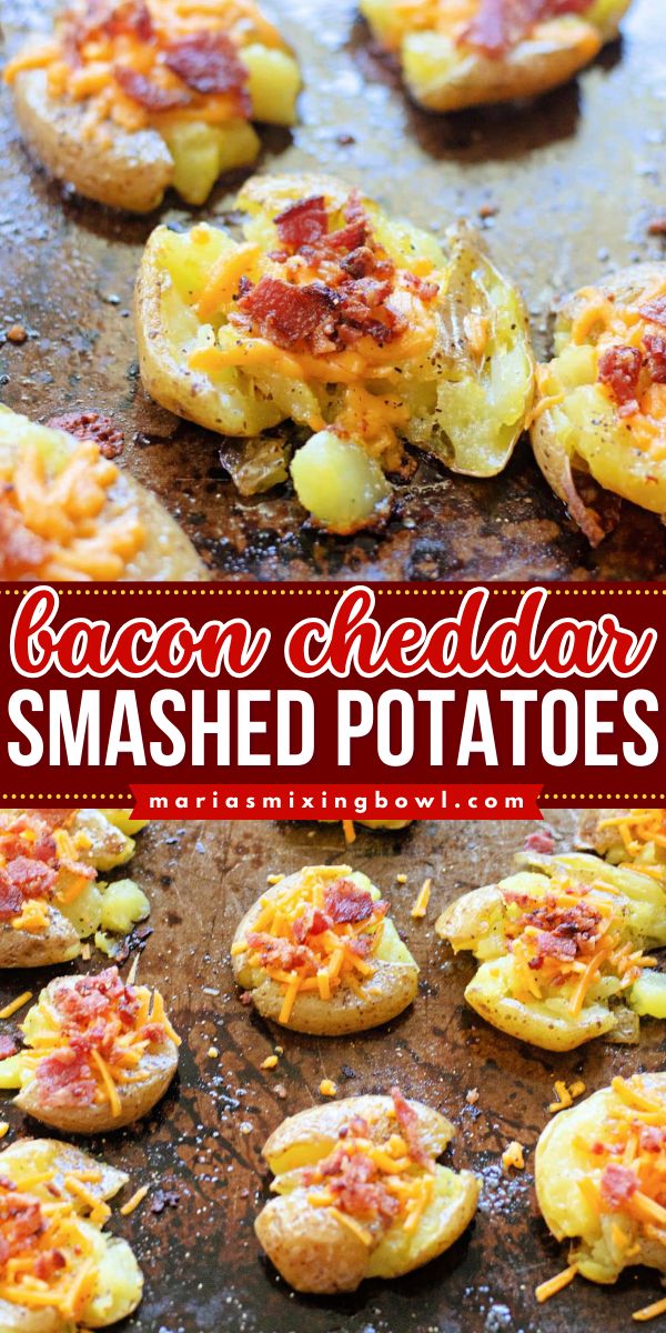 Bacon cheddar smashed potatoes combine all the flavors of a great baked potato with the texture of smashed potatoes. Smashed Potato Muffins, Breakfast Smashed Potatoes, Smashed Breakfast Potatoes, Twice Baked Smashed Potatoes, Baby Smashed Potatoes, Smashed Yellow Potatoes, Cheesy Smashed Baby Potatoes, Ranch Smashed Potatoes, Potato Smashers Recipe