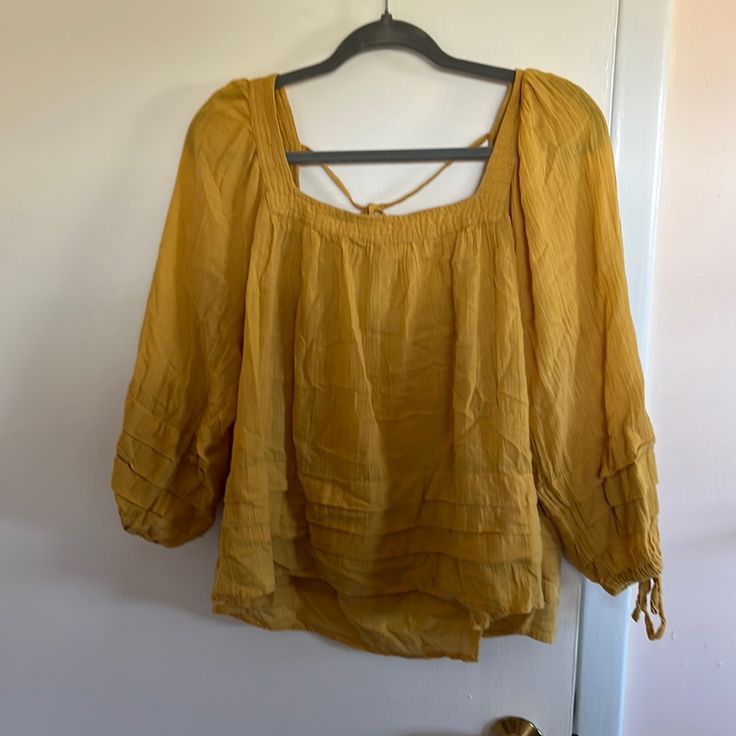 Oneil Yellow Blouse. Never Worn. Large Cheap Mustard V-neck Blouse, Yellow Long Sleeve Blouse For Beach, Yellow Long Sleeve Blouse For The Beach, Bohemian Long Sleeve Gold Top, Bohemian Gold Long Sleeve Top, Gold Long Sleeve Bohemian Top, Mustard Long Sleeve Vacation Top, Mustard Long Sleeve Top For Vacation, Gold Long Sleeve Tops For Spring