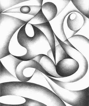 a black and white drawing of abstract shapes