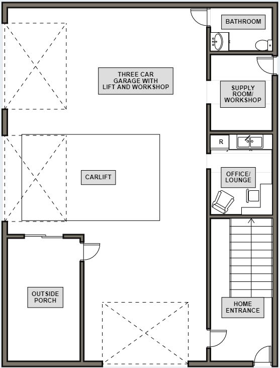 the floor plan for a small house with two levels and three rooms, including a loft