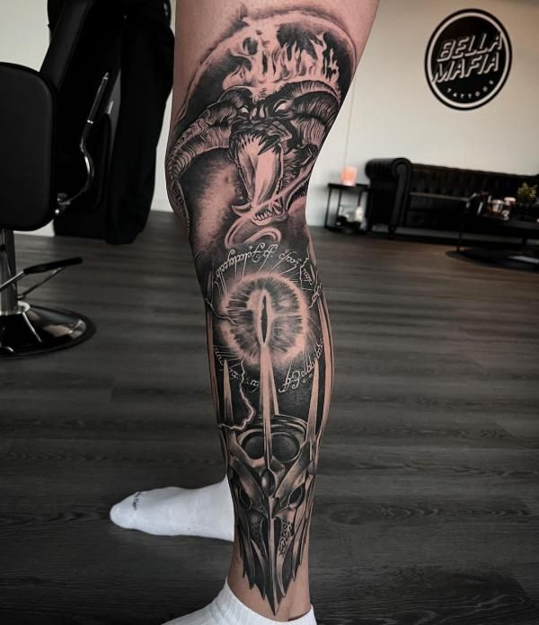 a person with a tattoo on their leg