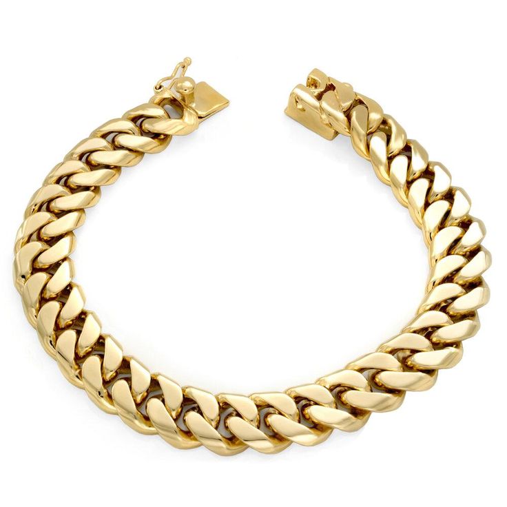 Yellow Gold Plated 11.50 mm Handmade Cuban Link Bracelet (8-9 Inch) Cuban Link Bracelet, Link Design, Figure 8, Cuban Link, Gold Plated Silver, Unisex Design, Link Bracelets, Rhodium Plated, Solid Brass