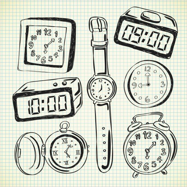 hand drawn set of clocks and watches