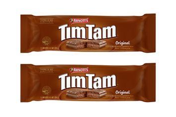 two chocolate bars with the word tim tam on them