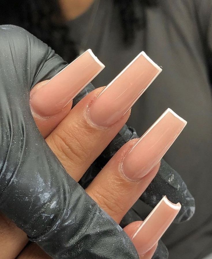 Nude Nails With Design Square, Nude Tapered Square Nails, Medium Tapered Square Acrylic Nails, Nude Square Nails, Acrylic Nails Nude, Tapered Square Nails, French Tip Acrylic Nails, Work Nails, French Acrylic Nails