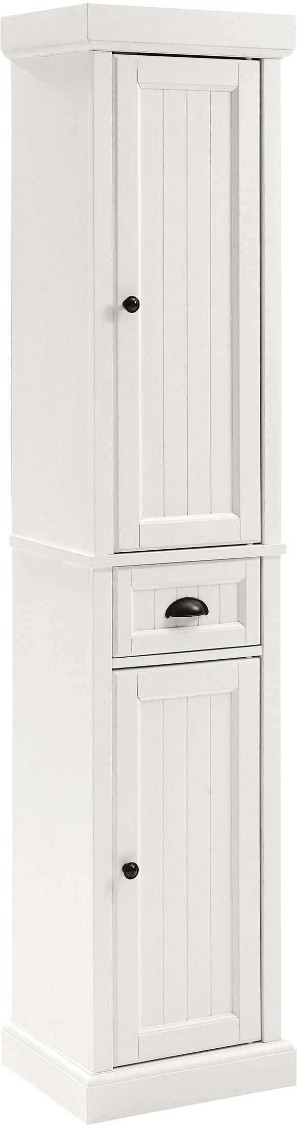 a white cabinet with two doors and drawers on the bottom shelf is shown in front of a white background