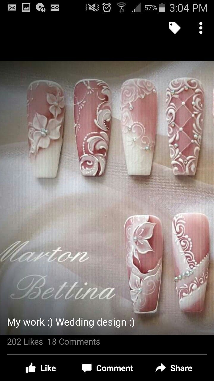 Lace Nail Art Wedding, Wedding Nails With Roses, 3d Wedding Nails For Bride, Lace Nail Design Wedding, Nail Designs For Brides, Lace Wedding Nails, Corset Nails, Wedding Nails Design The Bride, Nail Pink