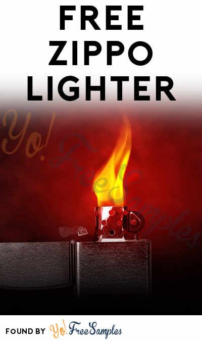 a lit lighter with the words free zippo lighter on it