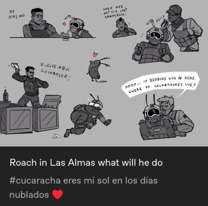 an image of some cartoon characters with caption that reads roach in las almas what will he do?