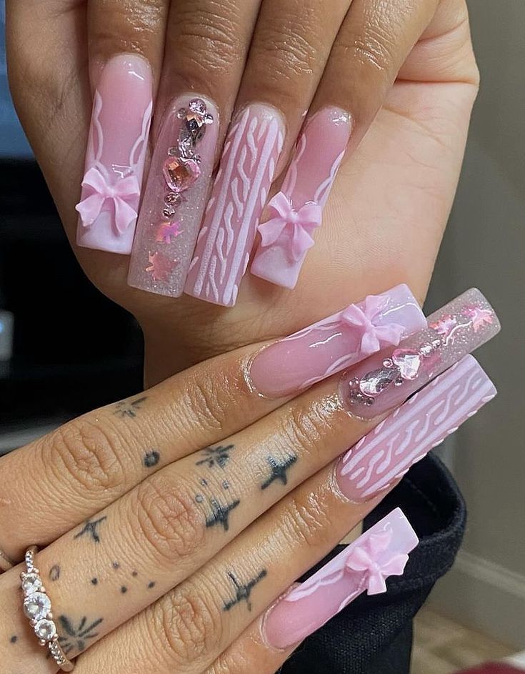 Pink Wonderland Nails, Gang Gang, Nails Design With Rhinestones, Long Nail, Cute Tattoos For Women, Acrylic Nails Coffin Pink, Long Acrylic, Body Care Routine, Friend Tattoos