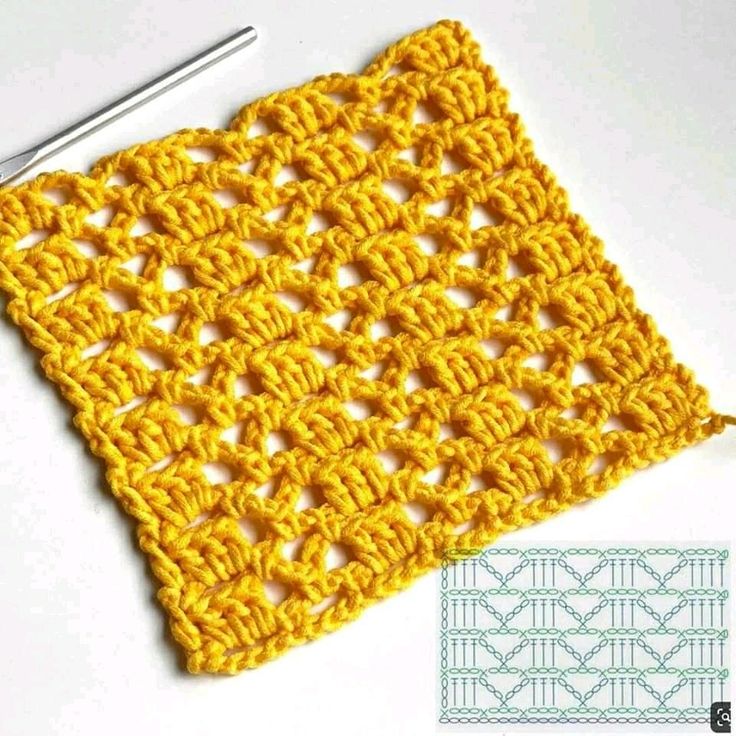 the crochet square is being worked on