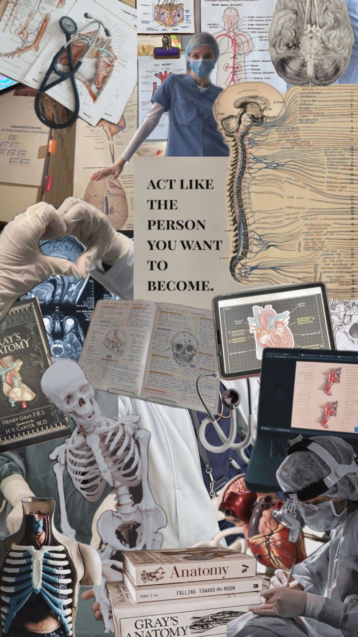 a collage of various medical related items including books, pictures, and other things