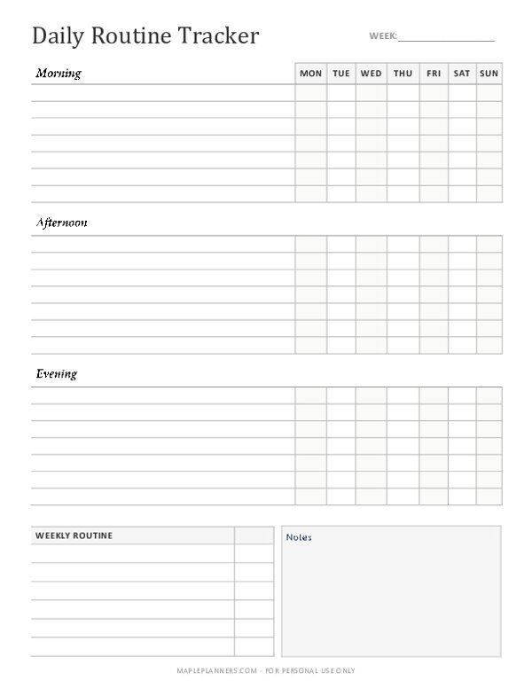 Habit Tracker Bullet Journal Daily Routine Tracker Free Printable, Morning Routine Planner Free Printables, Daily Routine Blank Template, Daily Routine Template Free Printable, Free Daily Planner Printables Free Templates, Daily Tracker Template, Life Schedule Daily Routines, Daily Planning Template, Routine Planner Free Printables