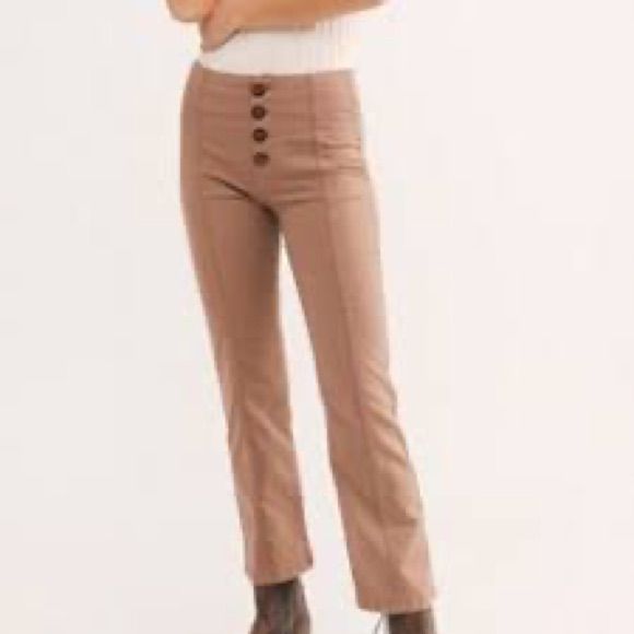 Cotton/Modal/Elastine Size 2 Nwt High-waist Brown Pants With Buttons, Brown High Waist Pants With Buttons, High Waist Brown Pants With Buttons, Casual Fitted Cream Bottoms, Cream Fitted Mid-rise Bottoms, Neutral Mid-rise Pants For Workwear, Cream Mid-rise Pants For Work, Mid-rise Cream Pants For Workwear, Mid-rise Neutral Workwear Pants