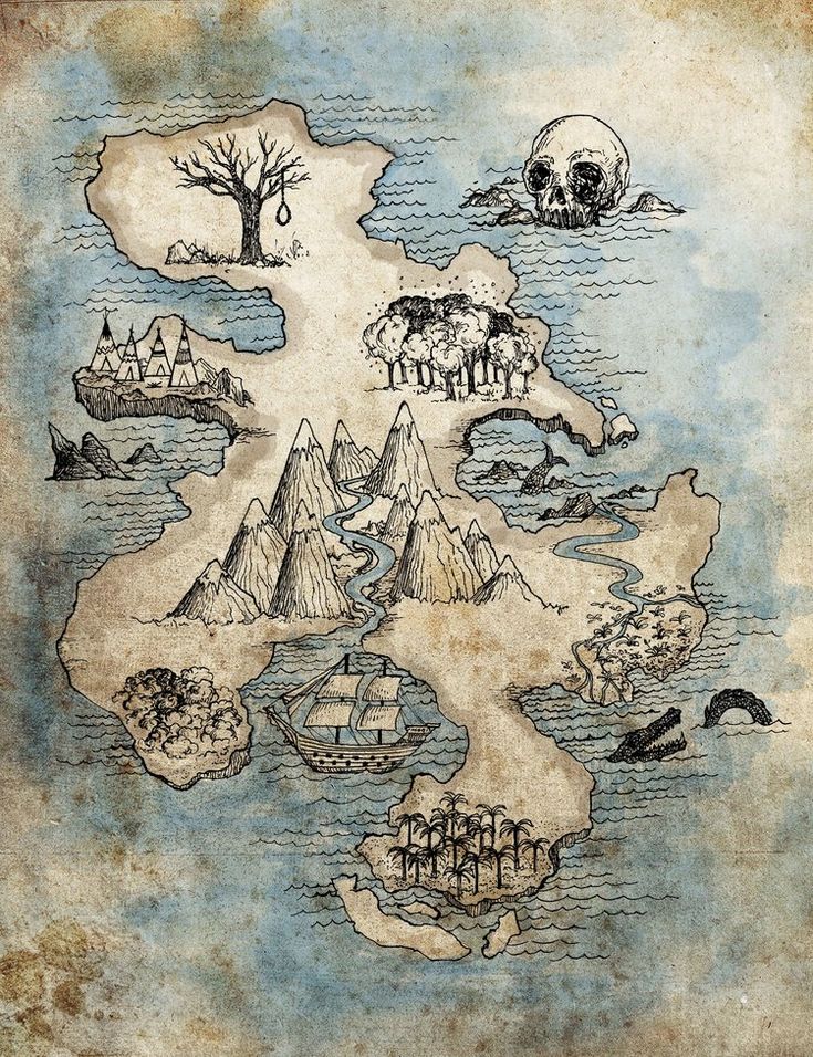 an old map with some animals and trees in the middle of it, on top of water