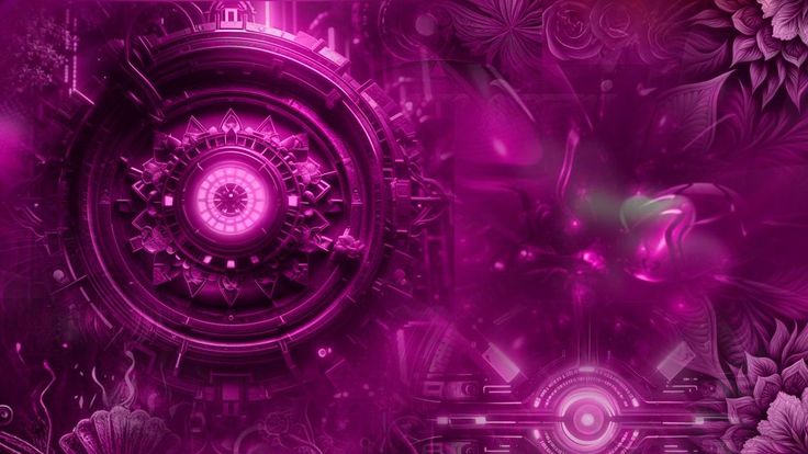 an abstract purple background with flowers and circles