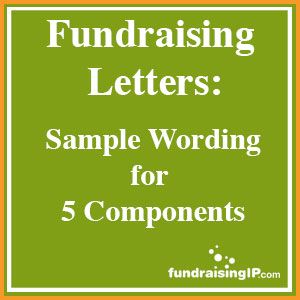 the words, fundraisering letters sample wording for 5 components in green and orange