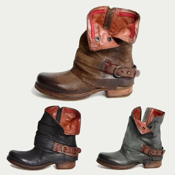 Women's Lady Mid Calf Biker Slouch Combat Boots Buckle Zip Low Chunky Heel Shoes | eBay Biker Shoes, Slouch Ankle Boots, Short Ankle Boots, Chunky Heel Shoes, Boots Uk, Low Heel Shoes, Slouched Boots, Martin Boots, Biker Boots