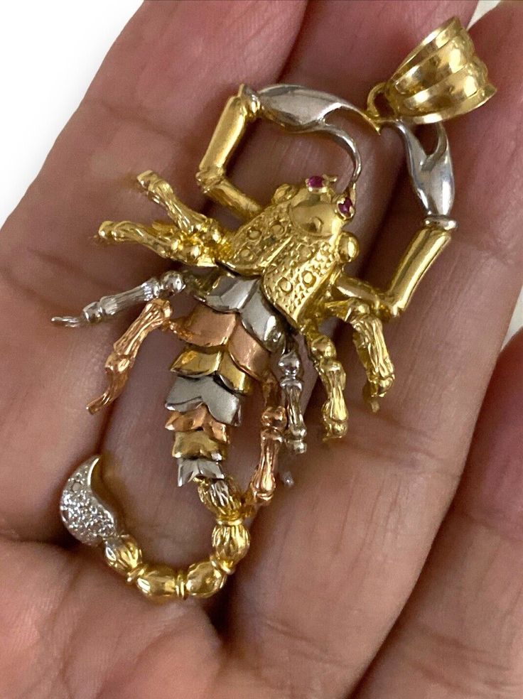 HUGE Articulated 14K Tricolor Gold SCORPION Zodiac SCORPIO 2.5” Pendant Charm! Beautiful vintage pendant crafted of solid 14k tricolor gold! Large articulated (movable) SCORPION Charm pendant measures approximately 2.5” high with bale x over 1” wide. Weighs 13.1 grams Please message me with any questions Shipped FAST, fully insured and gift boxed :) I guarantee item to be exactly as described and pictured. Gold Scorpion, Scorpion Zodiac, Scorpions Zodiac, Scorpion Necklace, Zodiac Scorpio, Scorpio Zodiac, Vintage Pendant, Fine Jewelry Bracelets, Scorpion