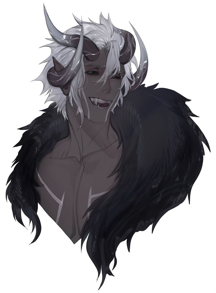 an anime character with white hair and horns