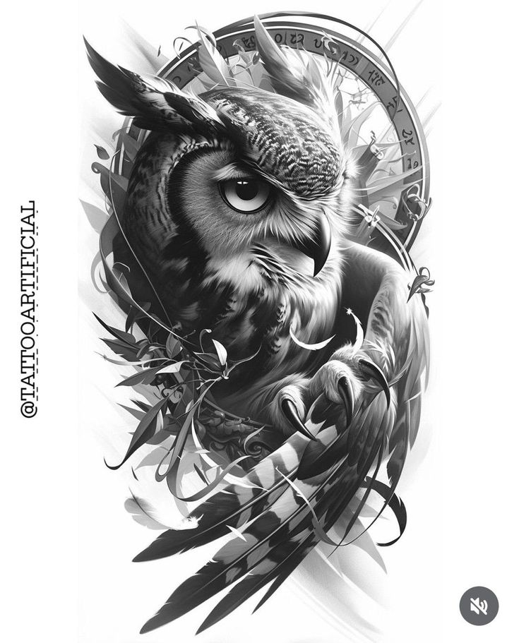 an owl tattoo design on the back of a shirt