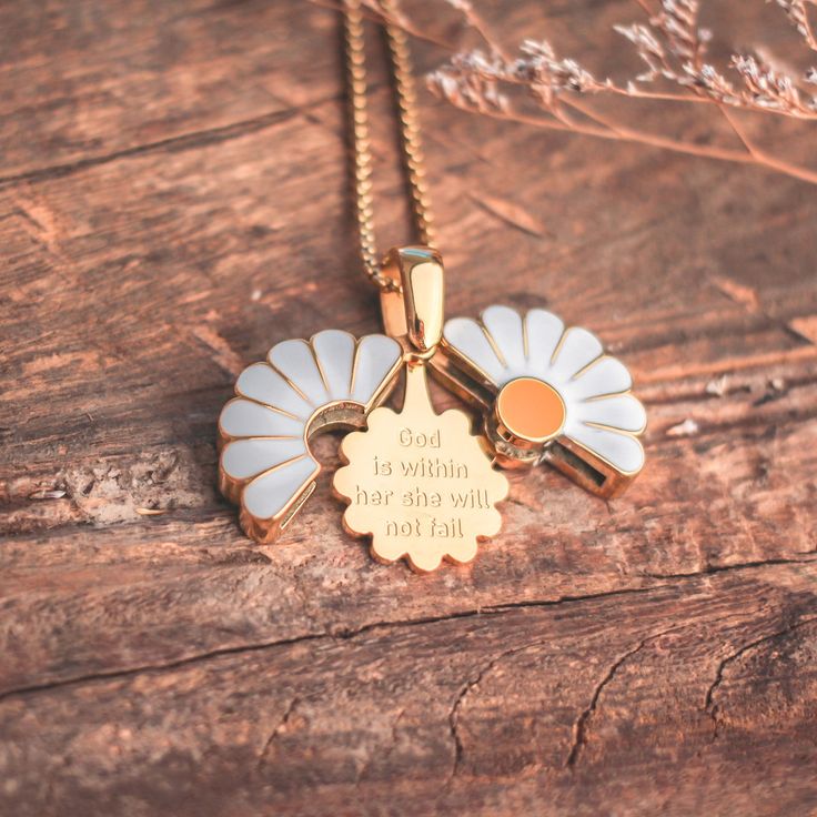 God is Within Her - Daisy Locket – faithbraceletco Daisy Charm, Faith Jewelry, Cary Nc, Hidden Message, Charm Necklaces, Christian Jewelry, Girly Jewelry, Godmother, Stainless Steel Necklace