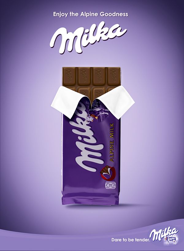 an advertisement for milk chocolate with the word milk written in white letters on top of it