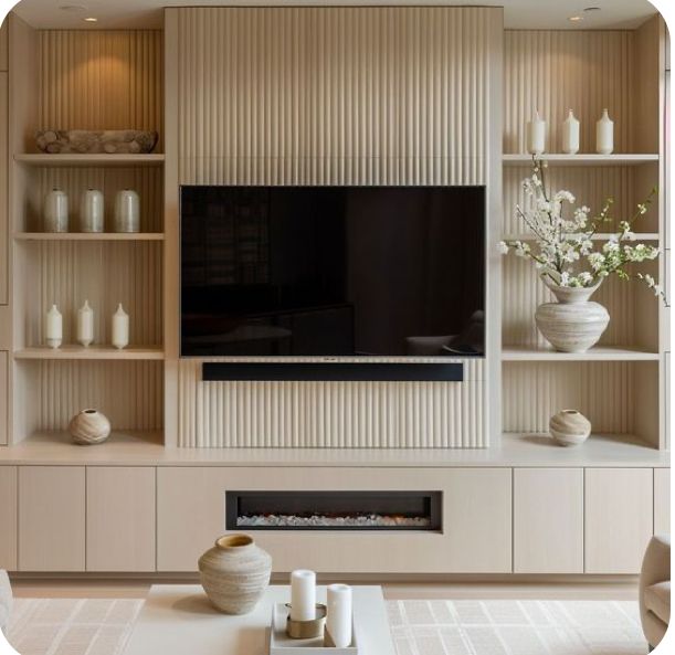 a living room filled with furniture and a flat screen tv mounted on a wall above a fireplace