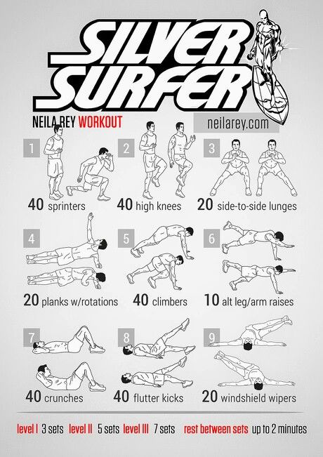 the silver surfer workout poster shows how to do it in 10 minutes or less, with instructions