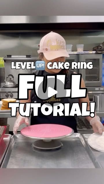 a person in a kitchen making cake with the words level up cake ring full tutor