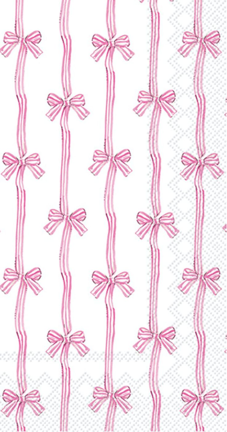 pink ribbon on white paper with polka dots and bow tie design in the center, as well as two rows of bows