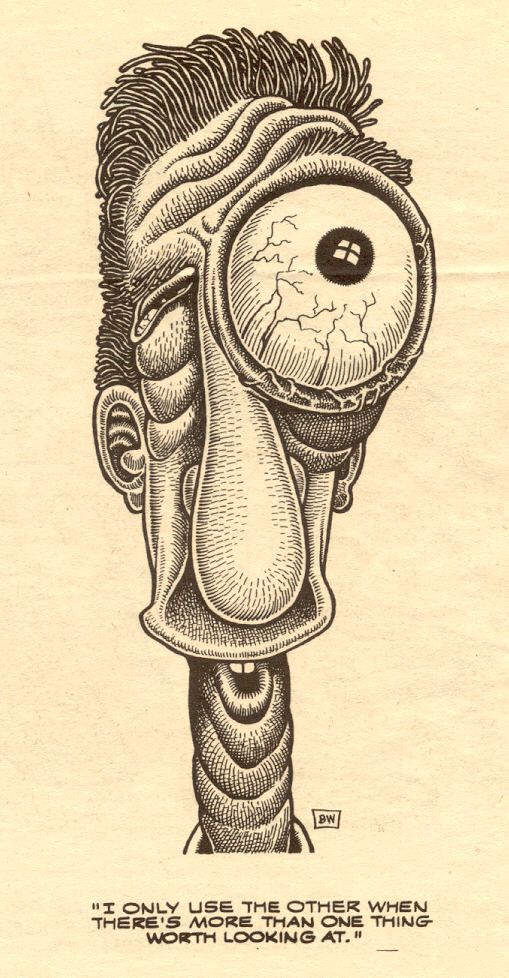 a drawing of a man's head with an eyeball in it