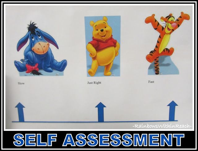 four pictures of winnie the pooh and other cartoon characters on a white board with blue arrows