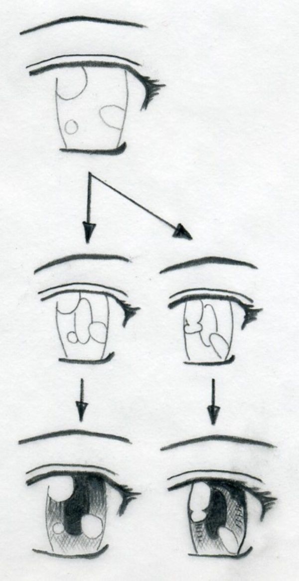 the steps to drawing an anime eye step by step