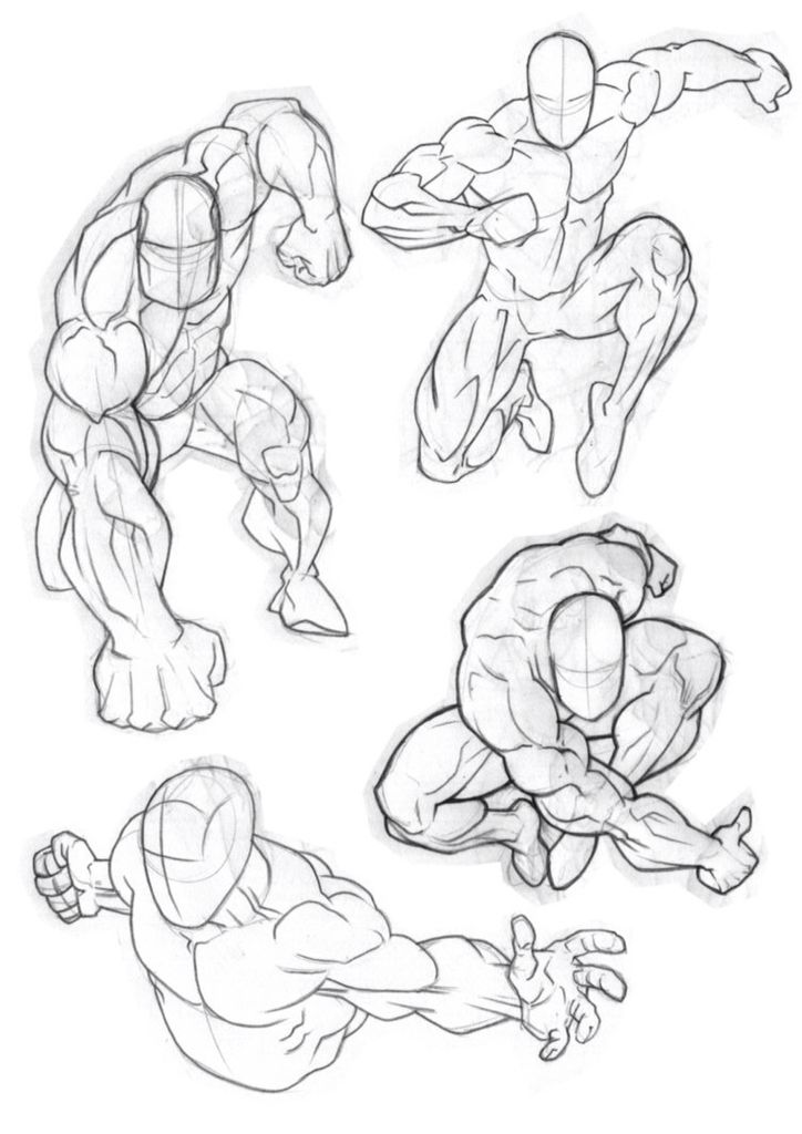 some sketches of different poses and body parts