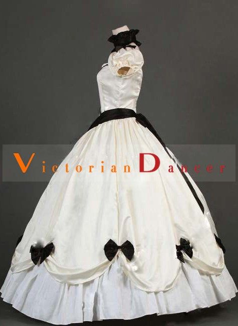 Condition: Brand New    Color: White    Material: Statins And Cotton     Silhouette: Ball Gown    Sleeve Length: Short Sleeve    Dresses Length: Floor-Length    Neckline: Square Collar    Decoration: Bow     Style: Vintage    Includes: Dress Vintage Cream Ball Gown Dresses, Vintage White Dress For Costume Party, Vintage Fitted Petticoat For Costume Party, Vintage White Ball Gown Dress, White Vintage Ball Gown Dress, Vintage White Dress With Attached Cancan, Vintage White Petticoat For Party, White Vintage Victorian Dress For Party, White Victorian Dress For Party