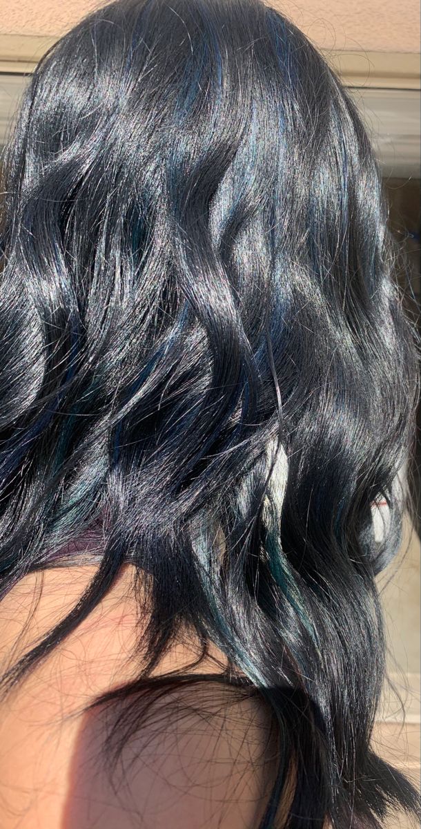 Black And Navy Hair, Blue Undertone Hair, Dark Blue Highlights In Black Hair, Blueish Black Hair, Dark Indigo Hair, Black Hair With Blue Tint, Midnight Dark Blue Hair, Jet Blue Black Hair, Blue Tinted Hair