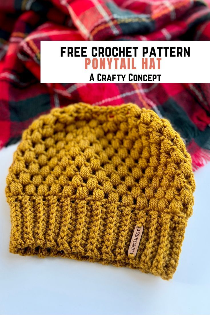 a crochet hat with text overlay that says free crochet pattern ponch