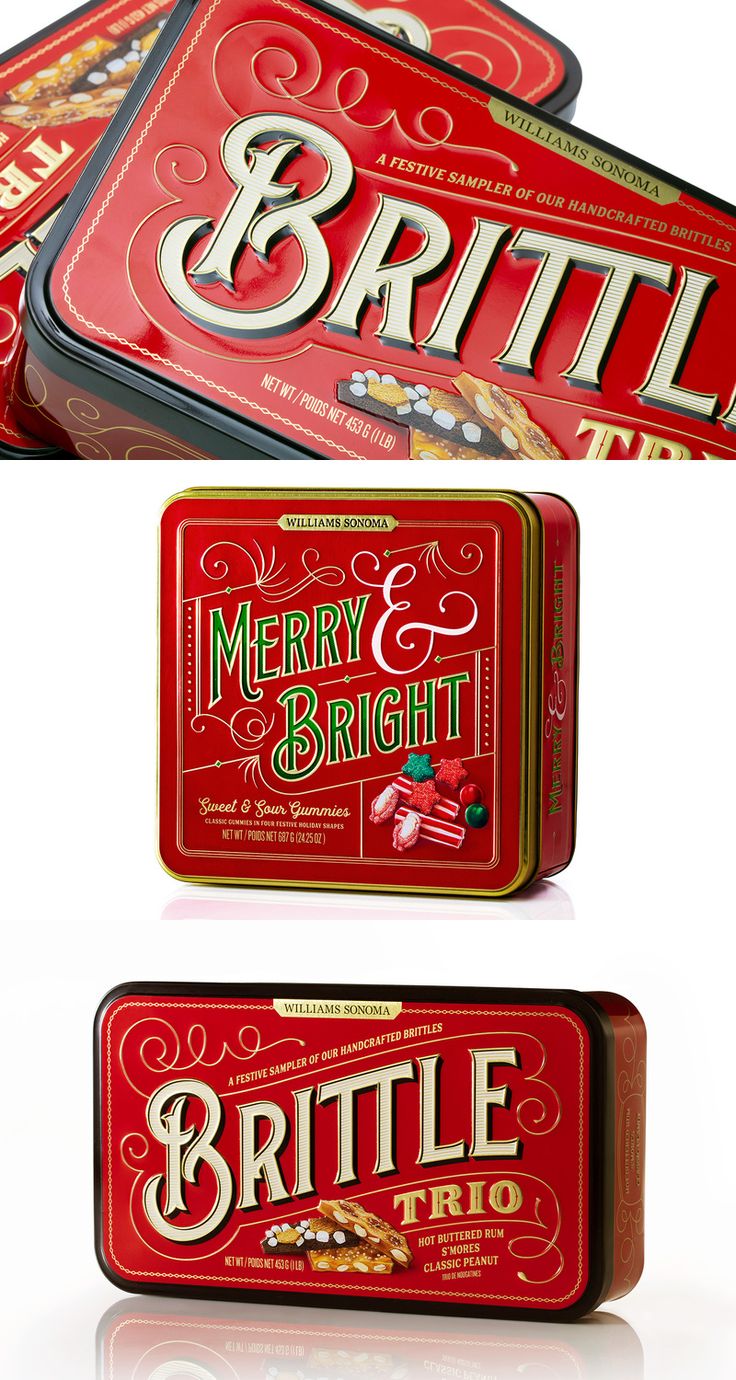 merry and bright christmas candy tins are stacked on top of each other, with the words'merry & bright'in white lettering